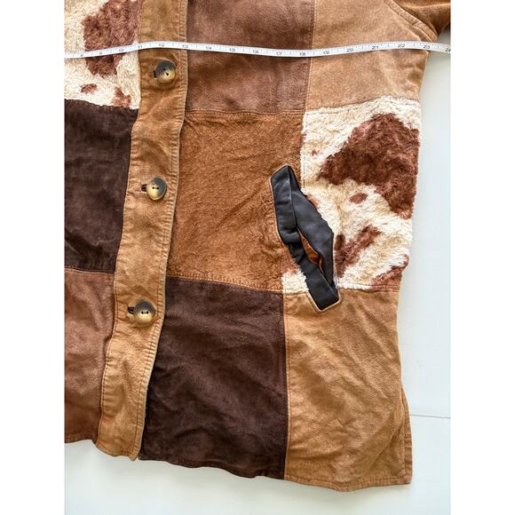 Vintage Express 90s patchwork leather jacket cowprint chore barn western boho - Picture 5 of 11